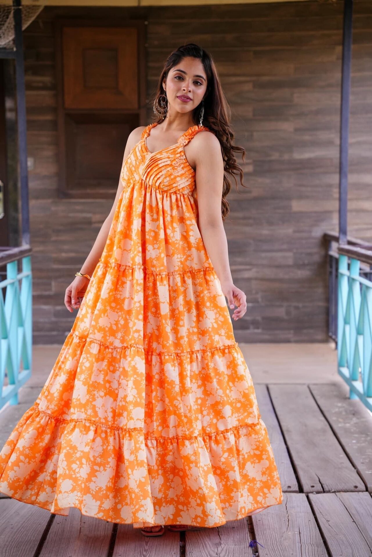 Orange Net With Silk Sequence Work Gown at Rs 850 in Surat | ID: 22138162933