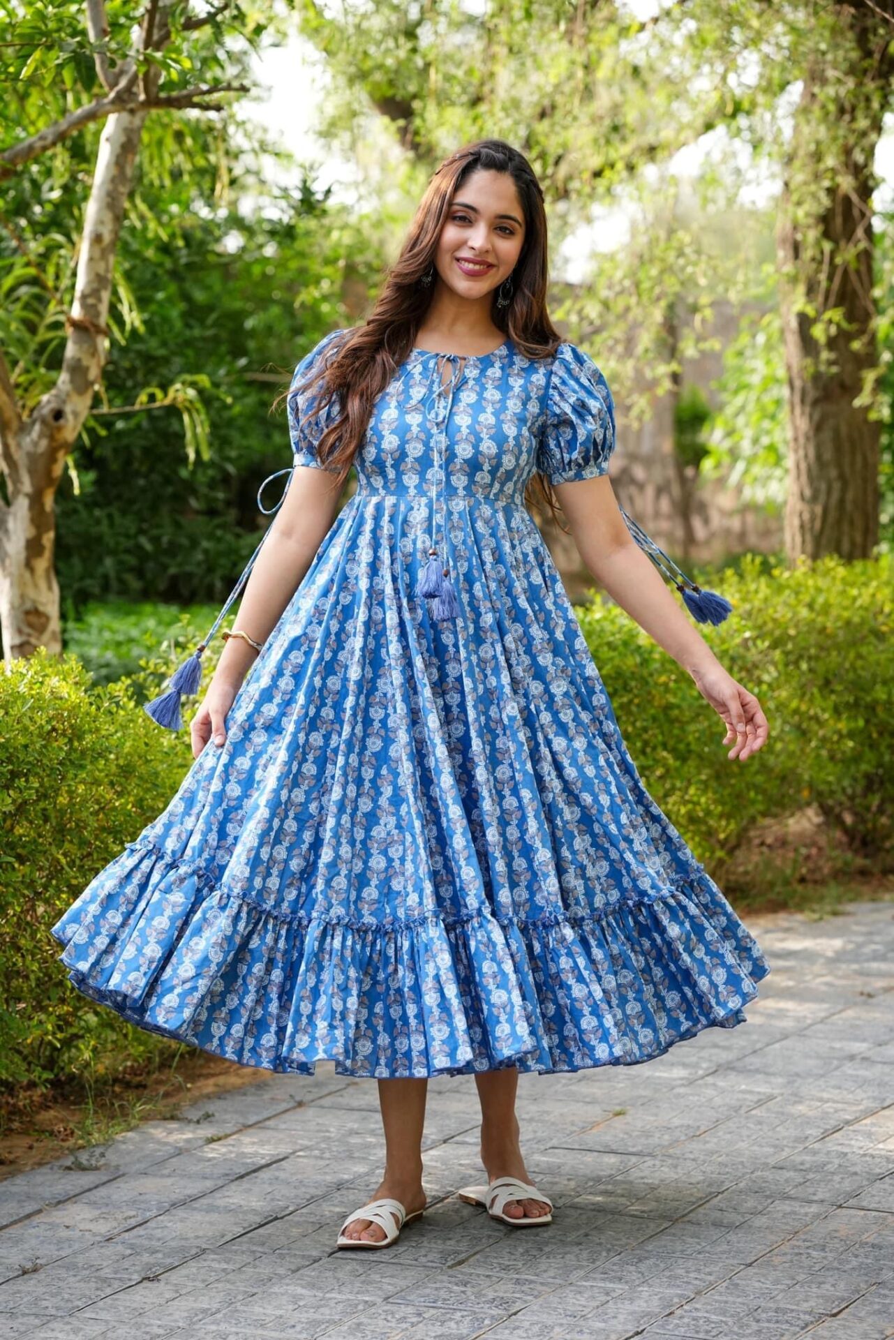 FAYE BLUE COTTON DRESS - Buy Designer Ethnic Wear for Women Online in India  - Idaho Clothing