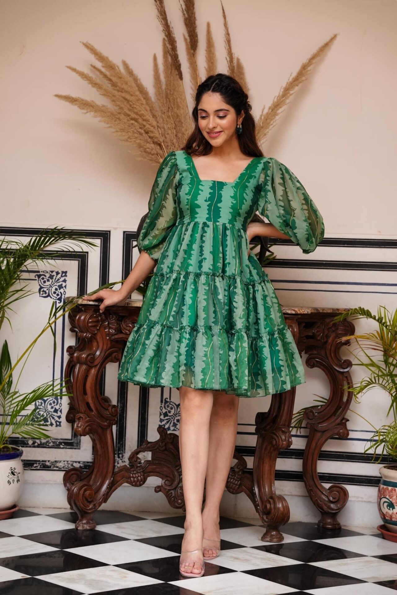 MIDORI GREEN ORGANZA DRESS - Buy Designer Ethnic Wear for Women Online ...
