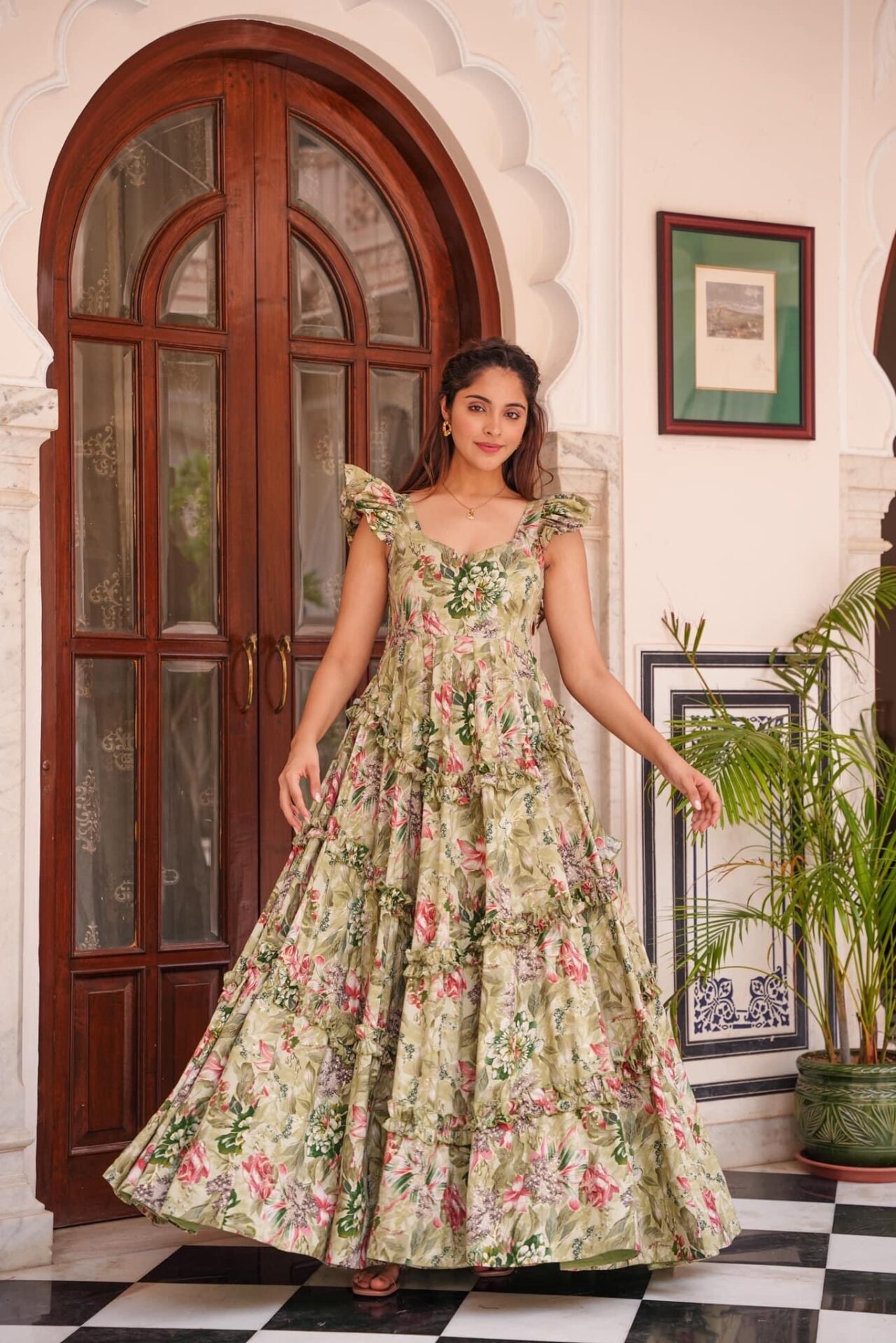 Plus Size Plus Size Dark Green Floral Printed Dress Online in India | Amydus