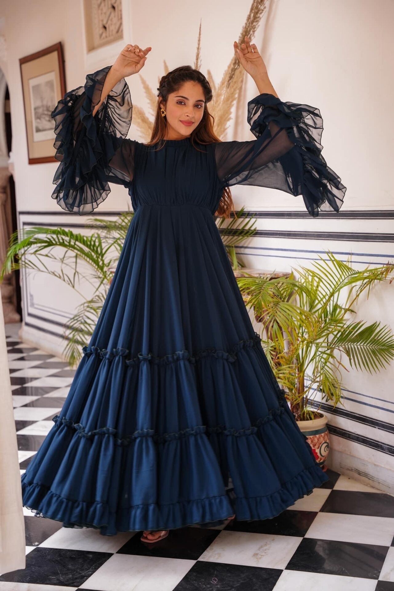 STELLA BLUE GEORGETTE DRESS - Buy Designer Ethnic Wear for Women Online ...